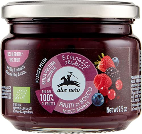 Alce Nero Composta di Frutti di Bosco Biologica Compota de bayas con fresas orgánicas, moras, arándanos, grosellas rojas y frambuesas 270g
