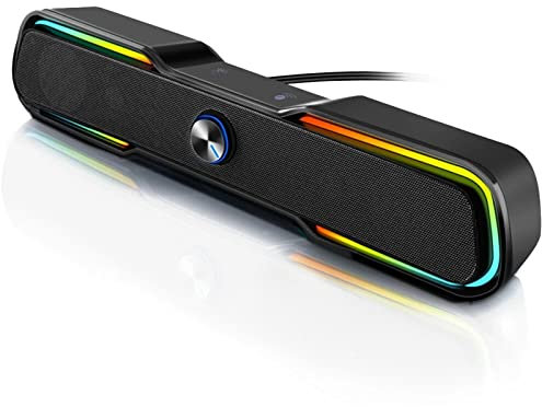 Barres De Son Barres Sonores Pc Haut-Parleur Gaming Wired Computer Computer Sound Bar avec Son Stéréo Coloré LED Léger