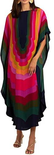 YouKD Lång kaftan för kvinnor, lång maxiklänning i bohemisk stil, täckande överdragsklänning, rymlig kimono, strandklänning, morgonrock, en storlek, loungekläder, en storlek