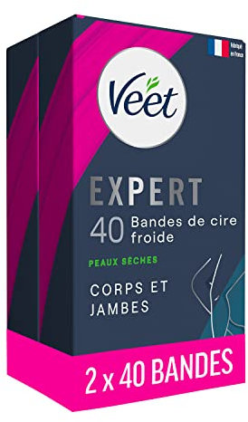 Veet Expert – Set mit 80 Kaltwachsstreifen – Körper & Beine – trockene Haut