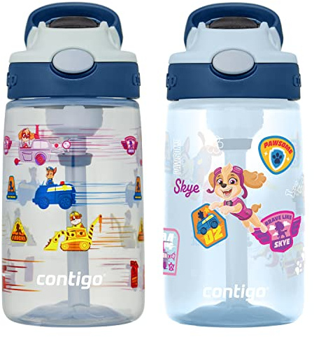 Contigo Paw Patrol Kids 14oz Plastic Water Bottles Aubrey Design with Spill-Proof Lid Silicone Straw 2-Pack Convenient for Travel/Home/School Use Dishwasher Safe