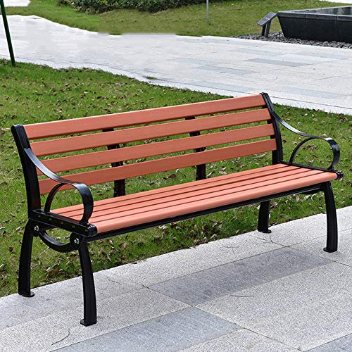 ZMYJTO Produkte Outdoor-Freizeitbank aus Kunststoff, Holzstuhl, Terrassenbank mit Rückenlehne, Armlehne, korrosions- und sonnenfester Garten-Reihenstuhl, für Garten/Veranda/Balkon