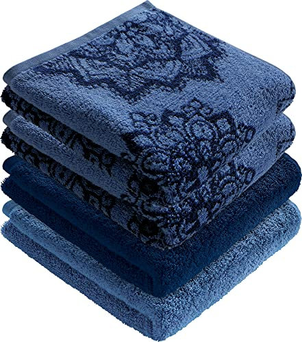 Erwin Müller Handtuch Bühl 4er-Pack blau/dunkelblau Größe 50x100 cm - besonders flauschig, voluminös, äußerst saugfähig