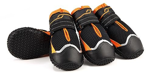 AQH Hundeschuhe Pfotenschutz, 4 Stück Breathable Hundeschuhe mit reflektierenden Riemen, robuste rutschfeste Sohle, Splashproof, Sport im Freien