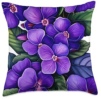 African Violet Lovers Pattern Houseplant African Violet Throw Pillow