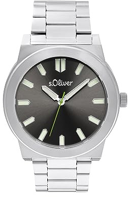 s.Oliver Armbanduhr Herren Quarzuhr analog, mit Edelstahl Armband, Silber, 5 bar wasserfest, Kommt in Uhren Geschenk Box, 2036556
