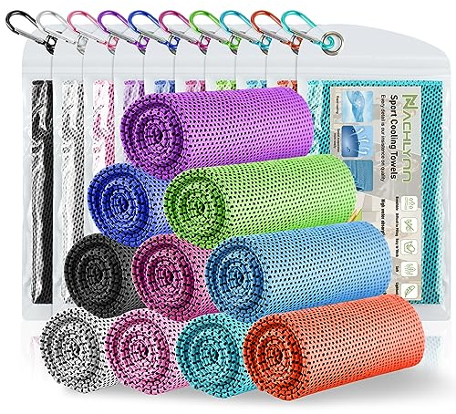 NACHLYNN Kühlendes Handtuch 10er Set, 100 x 30 cm Eiskalt Kühlen Gym Handtuch Mikrofaser Cooling Towel für Fitness Sport Reise Yoga