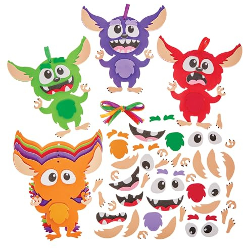Baker Ross FX859 Gremlin-Mix&Match-Deko-Sets - Packung mit 8, Weihnachts-Kunsthandwerk-Deko-Sets für Kinder