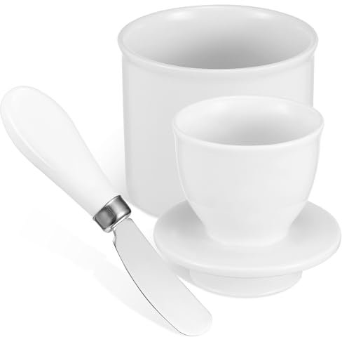 BESTonZON Portaburro Ceramica Con Coperchio e Attrezzo Acciaio Inossidabile Per Utilizzo Facile Cucina e Ristoranti Contenitore Per Burro Fresco e Morbido