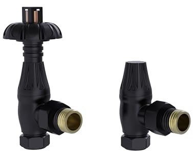 Warmehaus Traditional Antique Style Brass Thermostatic Radiator Valve Lockshield Heated Towel Rail Angled TRV Black