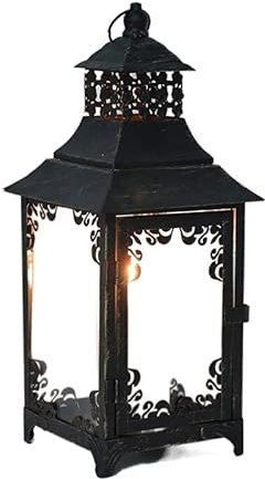 Kerzenhalterhalter Vintage Metall Kerzenhalter Hängende Laternen Kerzenständer Glaslampe Außenbeleuchtung Garten Hängelampen Halloween Lichter Kandelaber (Color : Schwarz)