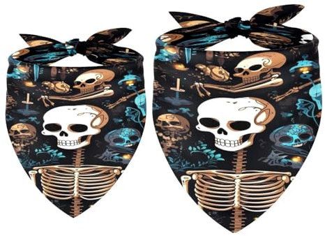 Hundehalstuch, Totenkopf-Skelett, für Mädchen und Jungen, waschbar, Halstuch, Zubehör für kleine, mittelgroße und große Hunde, Welpen, Katzen, Haustiere, 2 Stück