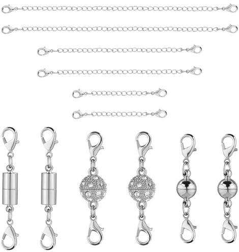 6pcs Necklace Extension Chain with 6pcs Lobster Clasp, Adjustable Chain Extension for Women Necklace Bracelet Extender for Jewelry Bracelet Anklet Making Supplies(Silver)