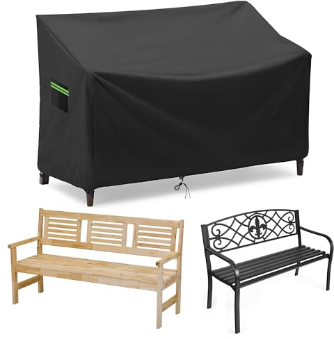 Neuradical Housse de banc de jardin 3 places places en tissu Oxford 420D imperméable, coupe-vent, revêtement PU, pour banc de terrasse extérieur - 134x66x63/89cm- Noir
