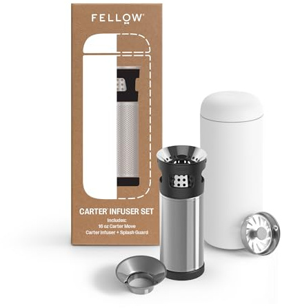 Fellow Tea Infuser Travel Mug 16 oz, Ceramic-Lined Leakproof, Matte White | Cold Brew Coffee Tumbler, Stainless Steel Insulated Cup, 12h Hot 24h Cold, Dishwasher Safe, BPA-Free Tea Flask