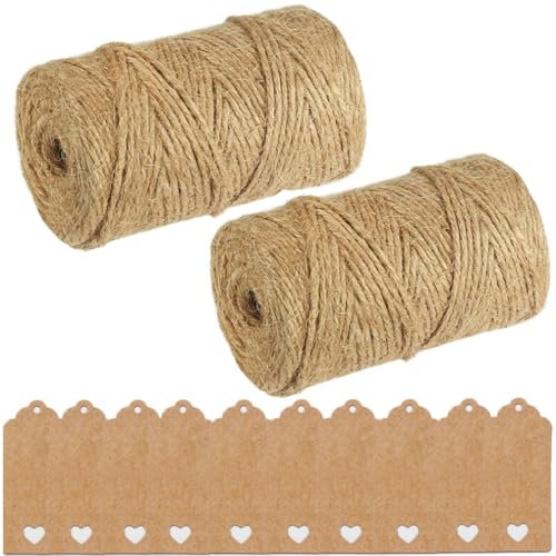 Confezione da 2 corde di iuta a 3 strati, lunghezza 100 m, spago di iuta marrone resistente, per tiragraffi fai da te, giardinaggio, impacchettamento e decorazioni artigianali, imballaggio industriale