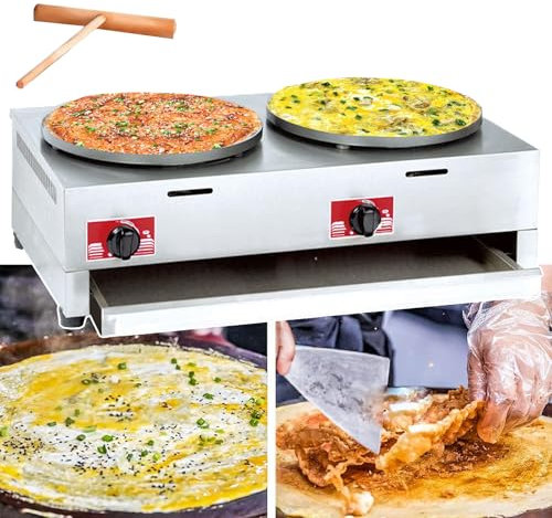 PLABNK Crêpière Électrique - Double Tête, Chauffage Électrique, Revêtement Antiadhésif, Contrôle Individuel Température/2 Boutons Rotatifs, avec Tiroir pour Outils, pour Maisons/Cuisines,A