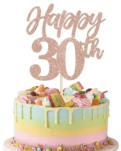 Xsstarmi 1 Pack Happy 30th Birthday Cake Topper Glitter Rose Gold Hello 30 Fabulous Birthday Cake Pick Decoration for Cheers to 30 Happy 30th Birthday Anniversary Party Cake Decorations