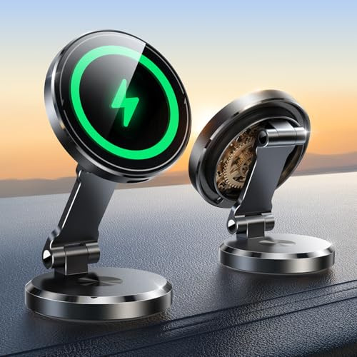 JOYROOM 15W für Magsafe Autohalterung mit Ladefunktion [Doppelseitiges Dreh-Rotation] Auto Handyhalterung Magsafe für das Armaturenbrett, Handyhalterung Auto für iPhone 17 16 15 14 13 12