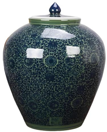 YHWKGZ Ceramic Rice Cylinder, Retro Rice Container Rice Storage Box, Ceramic Rice Bucket Grain Dispenser with Lid,Food Storage Jar, for Storing Flour, Sugar, Rices(50kg)