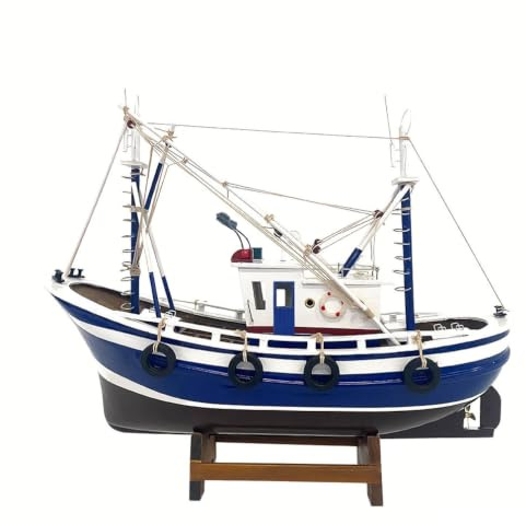 YLME Maquette De Bateau Maquette Finie De Bateau De Pêche Simuler Décoration De Bateau De Pêche en Bois Faite À La Main Décoration De La Maison Cadeau Souvenir,Bleu