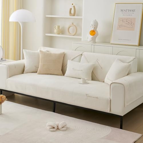 Bettschlange Universelle Sofa Überzug, Sofadecken für Sitzfläche, Sofaschoner rutschfest, L/U Form Sofaüberwurf, Sofa Cover, Sofabezug Ecksofa,Weiß,110x180cm