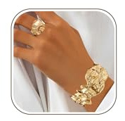 Uwiyo Bracelets à Manchette Or Bague Or pour Femme, Bracelet Ouvert Manchette Large Bracelet Manchette Réglable Bagues Ouvert Bague Ensemble Bracelets Bagues pour Femme Fille (Ensemble d'or 5)