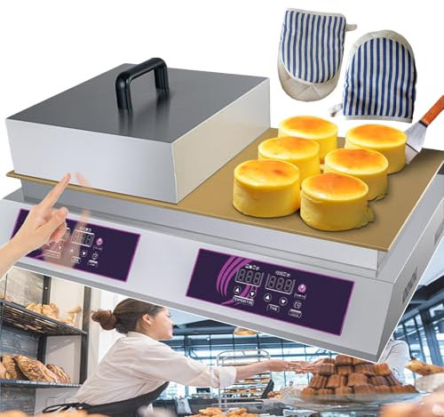 QUSYZD Máquina eléctrica de 2600 W con Tapa y Guantes de Acero Inoxidable, Antiadherente, para Hacer panqueques con Tiempo y Temperatura Ajustables de 60 a 240 °C para Masa de Muffins de Post,