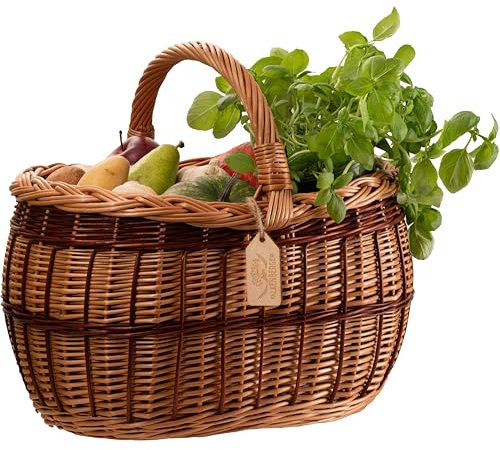 FALKENBERGER Cesto di vimini 37 x 29 x 23 cm Rustica Cestino per la spesa in vimini e cestino per funghi con manico per il mercato