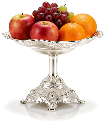 Cyrank Gold Fruit Bowl, Decorative Fruit Bowl Rack with Stand Table Countertop Holder Table Centerpiece Dish for Kitchen Countertop (Silver)