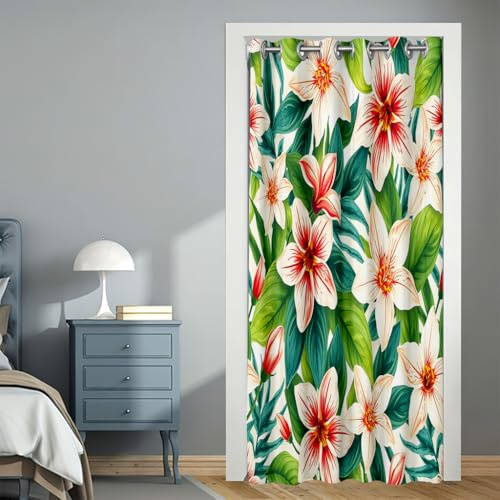 Mateju Bunte Blumen Vorhang Blickdicht mit Ösen Türvorhang, Türvorhang mit Vorhangseil, tür Vorhang Geeignet für Thermovorhang, Falttür, Raumteiler und Küchentür (Garten,150x180cm)