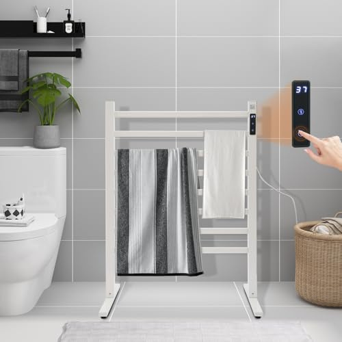 Elektrischer Handtuchheizkörper Freistehend Beheiztes Handtuchgestell 180W 45-65℃ Handtuchwärmer Weiß elektrisches Handtuchwärmergestell - Automatisch schließen - Aluminium
