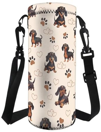 COEQINE Dachshund Dog Water Bottle Kids With Strap Insulated Drink Bottle Sling Carrier Sting Bag Non Slip Sport Travel Sling Bike Holder Bag for School Walking Cycling
