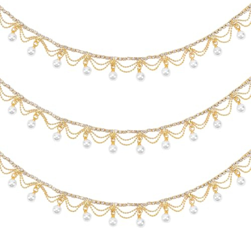 NBEADS 1 Yard Strass Perlenquasten Fransenband, Applikation Mit Perlenkette Und Diamant Einlage Zum Nähen Und Basteln DIY Schmuck Hochzeit Brautstrauß Kostüm Dekoration