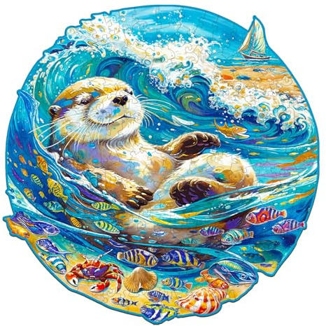 KAAYEE Holzpuzzle Erwachsene, Gemütlicher Otter Holz Puzzle Erwachsene, Unregelmäßige Einzigartige Puzzle, Einzigartige TierföRmige Holzpuzzles, mit Geschenkbox aus Holz