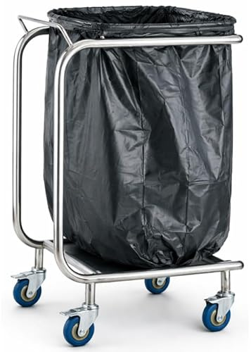 Générique Porte Sac Poubelle Mobile 70L - Inox - 4 Roues avec Freins - Support Sac Professionnel