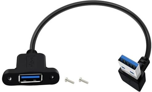 HuaLiSiJi USB 3.0 Panel Mount Kabel USB 3.0 Verlängerung Kabel USB Winkelstecker 90 Grad für Tastatur, Drucker, Festplatte (Unten Gewinkelt, 0.3 m)