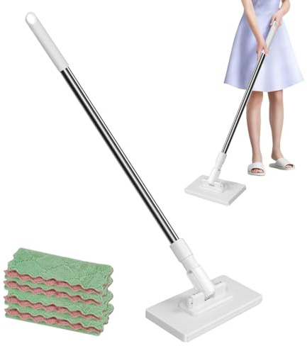 lisutupode Serpillière Microfibre avec 4 Chiffons Réutilisables100x16x8,5 Cm Balai-Serpillère Anti-Poussière Jetable avec Pince À Pression Amovible Tige en Acier Inoxydable pour Sol Carrelé Mur