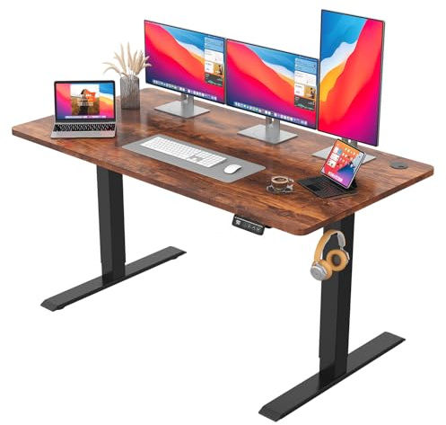 JUMMICO Höhenverstellbarer Schreibtisch 160x60cm, Elektrischer Steh-Sitz-Tisch mit Memory-Funktion- Ideal für Homeoffice, Gaming & Studierzimmer, Braun