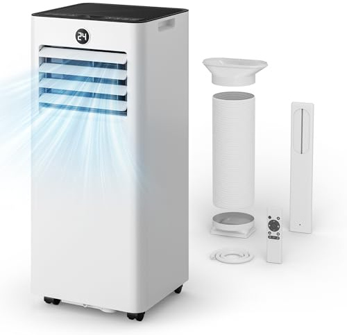 AIRFISH 7000 BTU Portable Air Conditioner – Quiet 4-in-1 AC Unit with Remote Control, LED Display & Wheels | Cool, Fan, Dehumidifier & Sleep Mode | Window Kit Included | For Rooms up to 20 m²