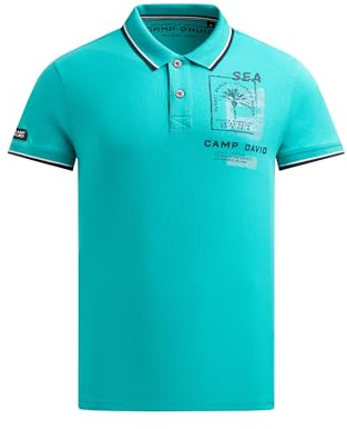 Camp David Herren Kurzarmpolo mit Rücken-Print Island Green, XXXL