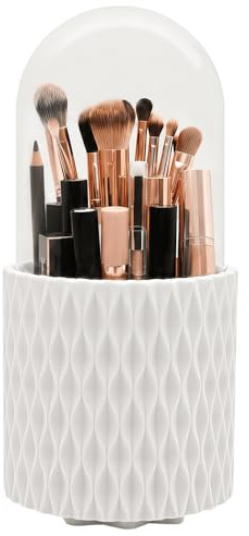 scicent Make Up Kosmetik Organizer, 360 drehbarer Make-up-Pinselhalter, Organizer, transparent, staubdicht Weiß