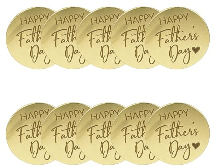 12 Pcs Happy Father’s Day Cake Topper,Gold Round Mirror Engraved Acrylic Cake Decorations Cupcake Hearts Baking Dessert Toppers Decor,for Cupcakes Picks Best Fathers Day Party Decoration (Gold B)