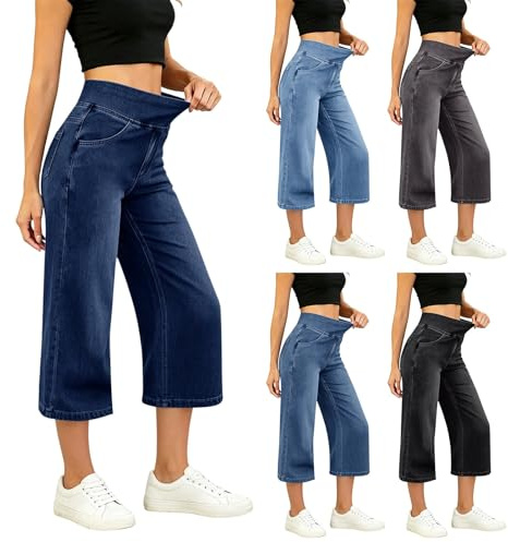 Générique Jean Femme Taille Elastique 7/8 Jeans Elastique Femme Jean Push Up Slim Pantalon Taille Haute Décontracté Jeans Coupe Droite Pantacourt Y2k éTé Essentials