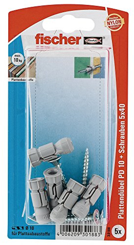 Fischer Plattendübel PD 10 SK SB-Karte, 5 x Spanplattenschraube 5 x 40, 030188
