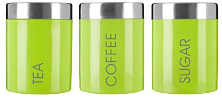 Premier Liberty-Juego de 3 Botes de té, café y azúcar, Color Verde Lima, Acero Inoxidable, Lime Green, H13 x W10 x D10cm, 3