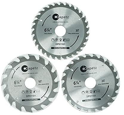 Dapetz ® 3 PC TCT Circular Fine Cutting Wood Saw Blade 160mm X 30mm 16t,24t,30t Teeth Carbide Finishing Saws for Woodworking with 20,16,10mm Bore Compatible with Bosch Makita Etc