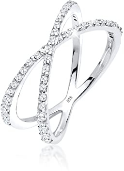 Elli Damen Echtschmuck Ring Wickelring X mit Zirkonia Kristallen in 925 Sterling Silber
