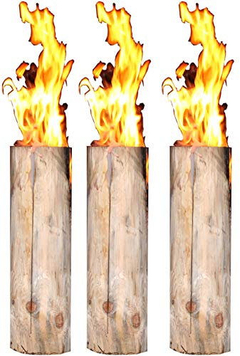 Hoyo Technology GmbH Baumfackel 3 Stück, Höhe 60 cm, Durchmesser 15-20 cm, Finnenfackel, Gartenfackel, Rund, Kiefer, Holz
