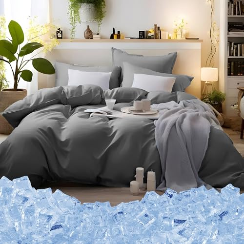 MOHAP Bedding Double Duvet Cover Set 3 PCS Double Plain Brushed Microfiber Bedding 1 Duvet Cover with 2 Zippers and 2 Pillowcases Grey
